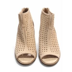 Dirty Laundry Beige Perforated Peep Toe Booties Block Heel Size 10